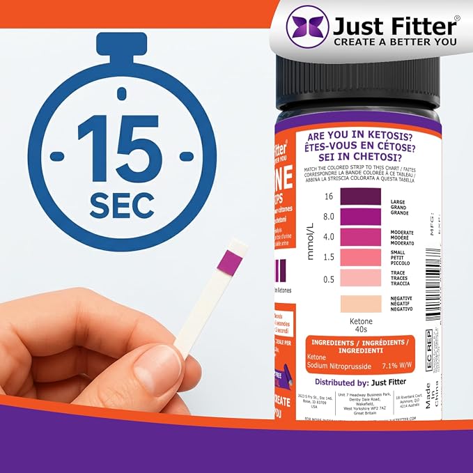 Just Fitter Ketone Test Strips - Accurate Keto Test Strips for Ketosis Testing - Instant 15 Second Results for Ketogenic Diet