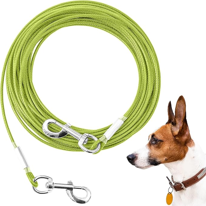 Tie Out Cable for Dogs,10/20/30/50/100FT Dog Leads for Yard Chew Proof,Heavy Duty Tie Out Cable for Large Dogs Up to 125lbs,Dog Runner Tether (Green, 125Ibs 30ft)