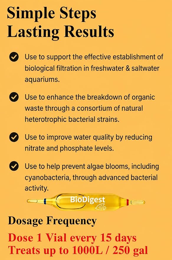 Prodibio Bio Digest, Nitrifying Bacteria, 12/1 mL Vials, for 50 Gallons+ | Fresh and Salt Water, 1 vial up to 50 gal/15 days