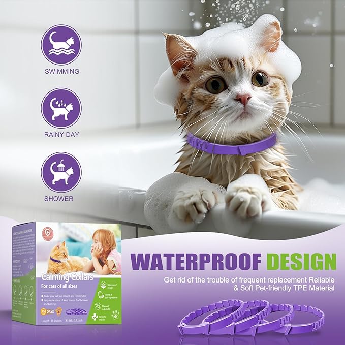 Calming Collar for Cats Adjustable Soother Anxiety Relief & Stress, Comfort Cat Calm Collars Water Resistant, Pheromone Collar for Cats Rapid Effect Lasts 45 Days (Purple)