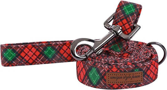 Unique style paws Christmas Dog Leash Matching Black Green Plaid Themed Collar for Dogs and Cats-S