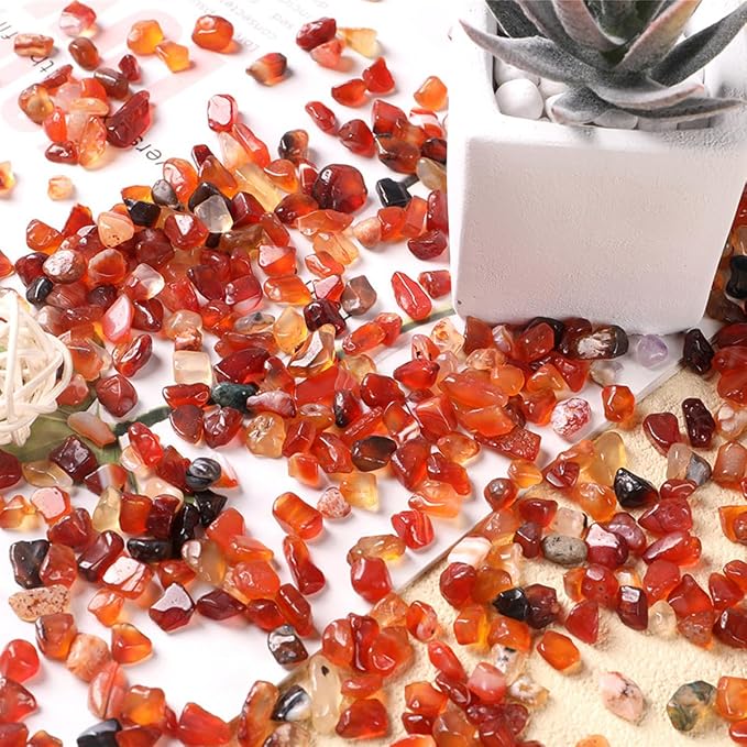 Erliway 100g Natural Carnelian Crystal Chips 7-9mm Tumbled Stones | Small Crushed Crystal Stone, Polished Crystals Chips for Fish Tank, Healing Tumbled Rocks for Reiki Jewelry Making Home Décor