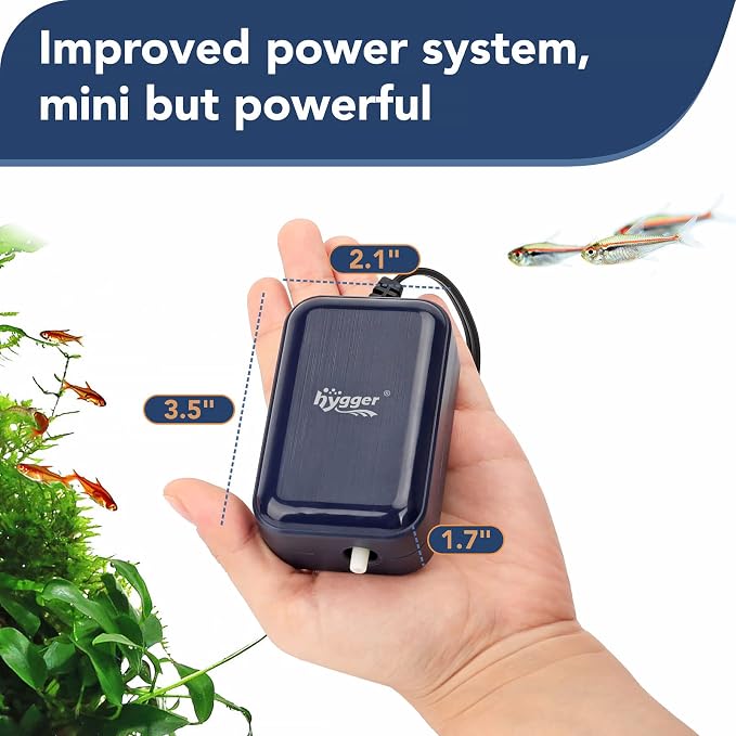hygger Aquarium Air Pump,Adjustable Oxygen Pump，Silent Powerful Aerator Pump 2W/3W/4.5W/6W/ 1/2 Air Outlets Ultra for Up to 100 Gallon Tank