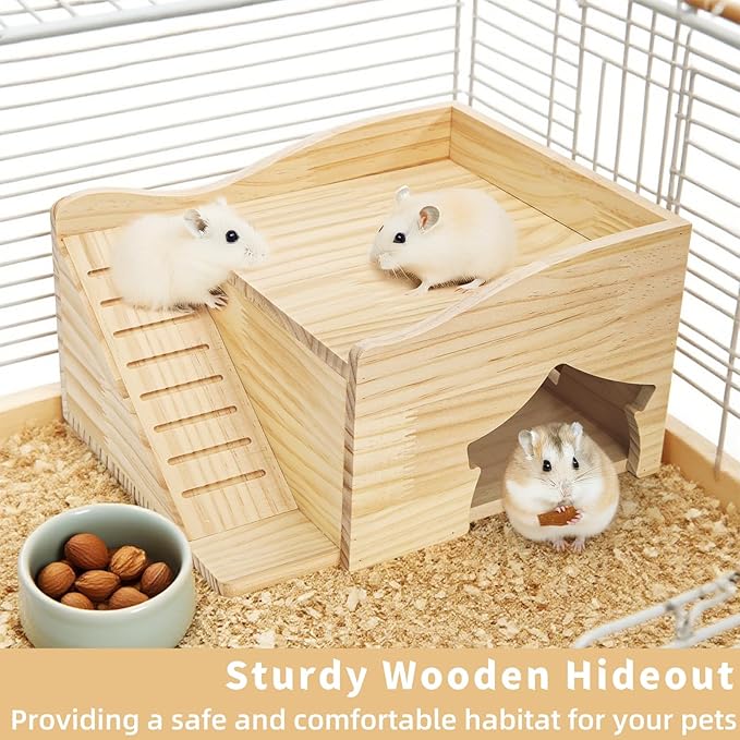 Covzoe Guinea Pig Hideout, Large Hamster Wood House Castle with Stairs and Window, No Assembly Required, Small Animal Bed Hut Habitats, Ideal for Chinchillas Dwarf Mice Gerbils