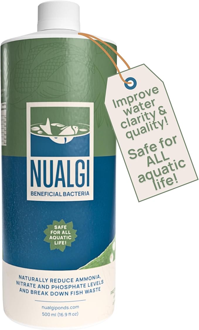 Nualgi Beneficial Bacteria, 16.9 oz Enzyme Bacteria for Freshwater & Organic Ponds, Starter Bacteria for Outdoor Water Gardens, Natural Pond Stabilizer for Fish, Pets & All Aquatic Life