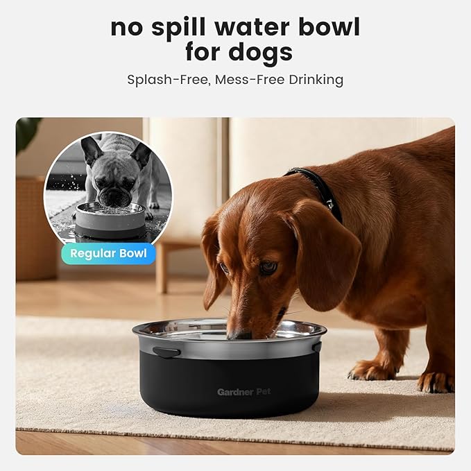 Gardner Pet Slow Water Bowl for Dogs – No Spill, Anti-Splash Floating Plate Design, Slows Drinking to Reduce Mess, Keeps Water Clean & Floors Dry, 2L