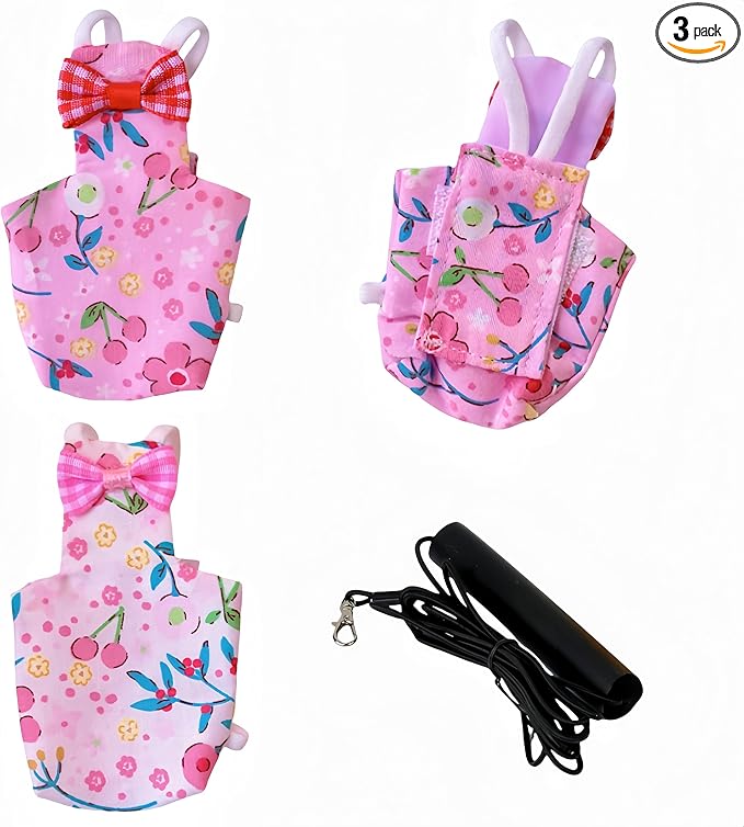 2 Pcs Bird Diapers Bird Harness Flight Suits Diapers with 80in Flying Leash Reusable Parrot Nappy with Waterproof Inner Layer for Cockatiel Budgie Conure Parakeet Lovebird-Pink&White