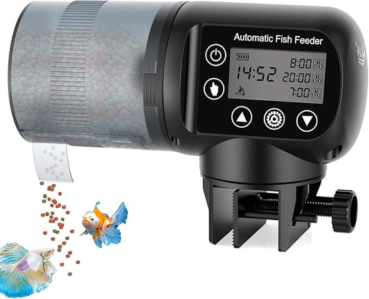 AQQA Automatic Fish Feeder 200ML, Programmable LCD Timer Auto Aquarium Feeder, Moisture-Proof Silent Fish Food Dispenser, Vacation Auto Feeder for Small Tank Betta Fish Turtle