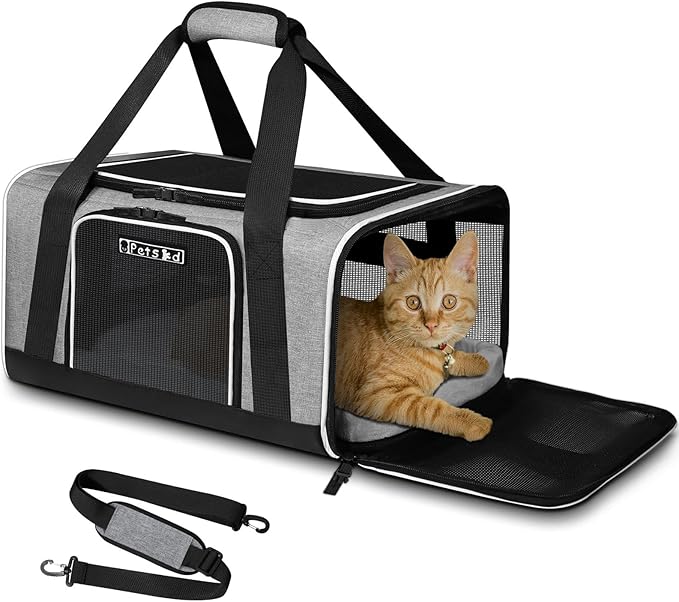 Petskd Pet Carrier 18x13x9.5 Southwest Airline Approved,Pet Travel Carrier Bag for Small Cats and Dogs, Soft Dog Carrier for 1-15 LBS Pets,Dog Cat Carrier with Safety Lock Zipper (Grey)