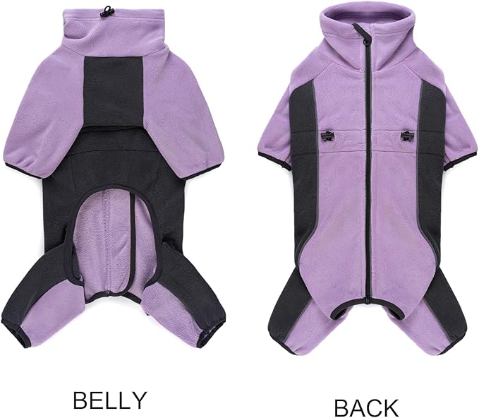 Fleece Dog Coat for Small Medium Dog,Pullover Pajamas Jumpsuit Bodysuit Puppy Coats with Legs, Pet Windproof Warm Cold Weather Jacket Full Body Vest Cozy Snowsuit Outfit Clothes (Purple, M)