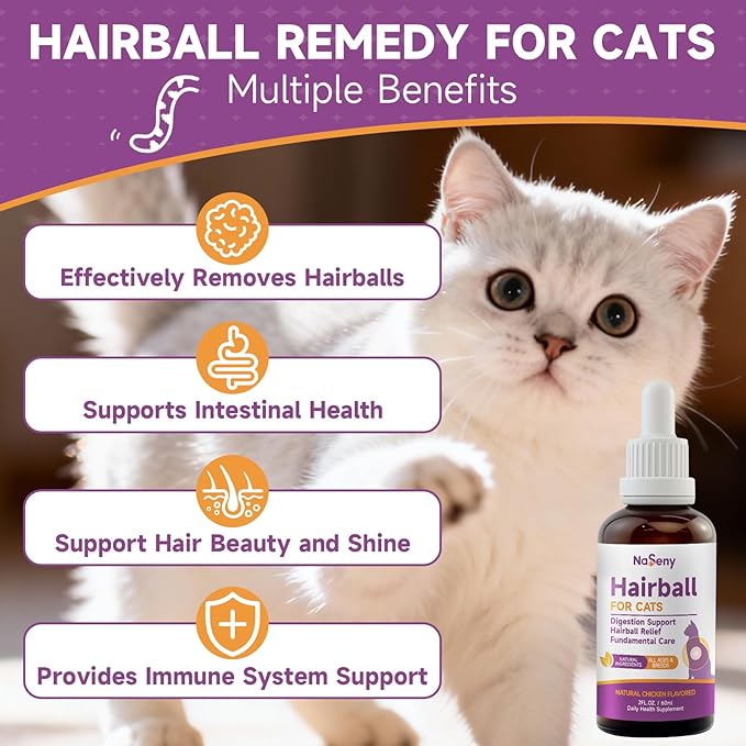Cat Hairball Remedy - 2 Pack Hairball Treatment for Cats - Digestive Support & Healthy Skin Coat, Furball Control with Psyllium Husk, Flaxseed, Omega-3, Enzyme, Vitamin - Chicken Flavor