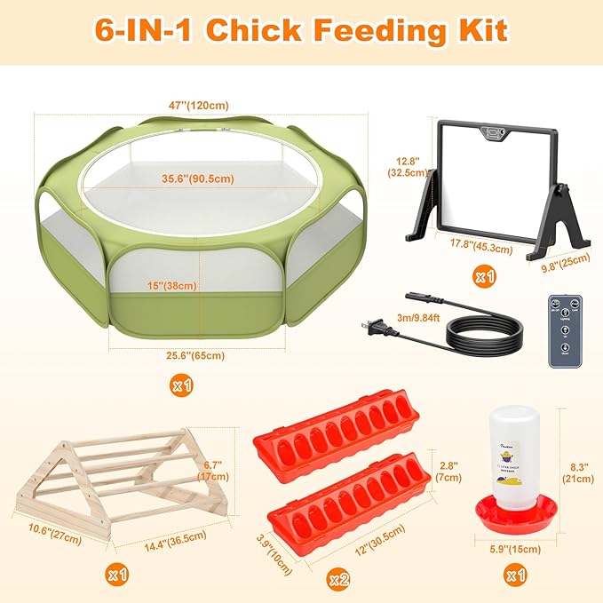 Pawaboo 6-in-1 Chicken Brooder Box for Chick Starter Kit, Includes Pet Cage Tent, Brooders Heating Plate, Chicks Perch, Feeder and 1.1L Chick Waterer, Chicks Supplies (Brooder Set)