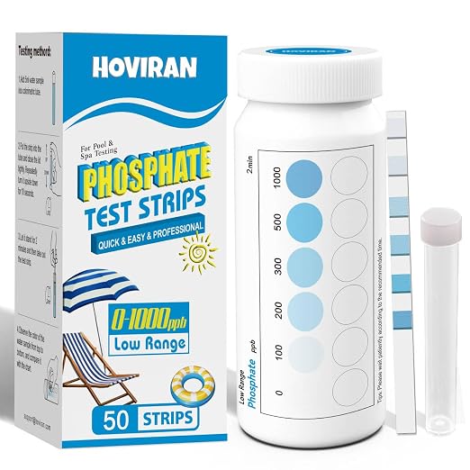 Phosphate Test Kit, Pool Phosphate Test Kit, 50 ct with Colorimetric Tube | Phosphate Test Strips for Hot Tub and Swimming Pool, Quick & Reliable Water Testing