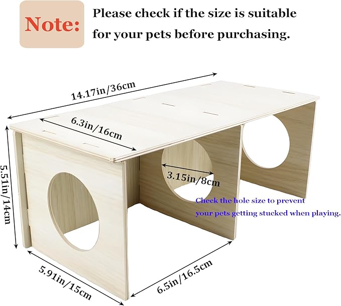 Amonk Wooden Hamster Secret Peep Shed 14x5.5x6in Large 2-Chamber Hideout & Tunnel Exploring Toys for Hamsters Guinea Pigs Pigs and Other Small Animals
