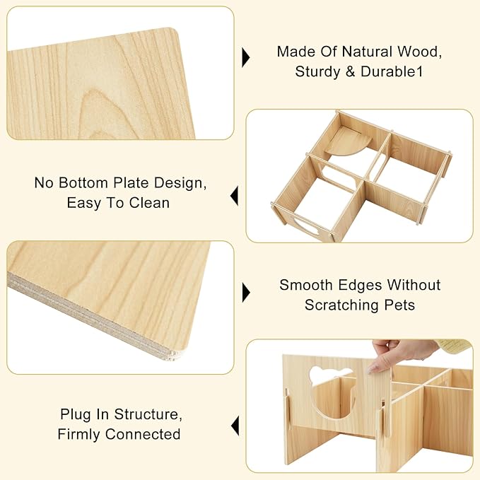 RETON Wooden Hamster House, Hamster Hideout Corner Hamster Accessories, Hamster Hides Platform with Stairs, Hamster Toys Cage Decor for Syrian Hamsters Dwarf Hamster Rat Gerbil