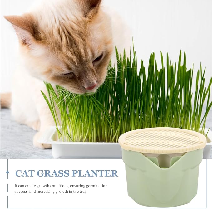 POPETPOP Cat Grass Hydroponic Planting Cup Soilless Catnip Box with Double-Layer Design Easy to Clean Household Cat Plant Pot 3.93X3.54X2.48 Inch