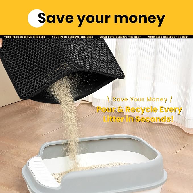 Cat Litter Mat, Upgrade Super Waterproof Back Layer Litter Box Mat, Non Slip, Durable, Soft on Paws Kitty Trapping Matt (34"x26", Black)