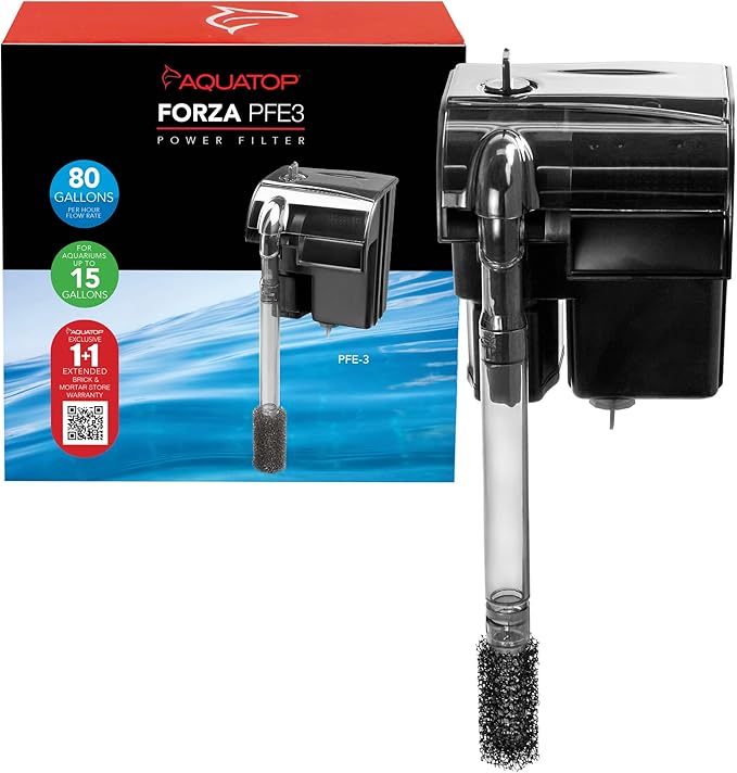 Aquatop Forza 80 GPH Power Filter for Aquariums –15-25 Gal Freshwater & Saltwater – Advanced Filtration Design – Keeps Water Crystal Clear – PFE-3