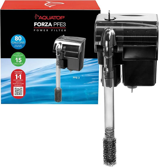 Aquatop Forza 80 GPH Power Filter for Aquariums –15-25 Gal Freshwater & Saltwater – Advanced Filtration Design – Keeps Water Crystal Clear – PFE-3