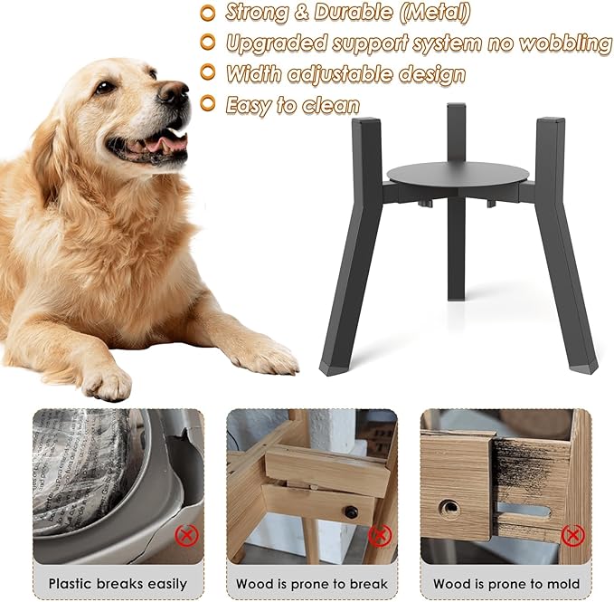 Elevated Dog Bowl Stand for Large Dogs with Tray, Adjustable Width 7-10.6", Raised Food Water Bowl Stand, Bowl NOT Included