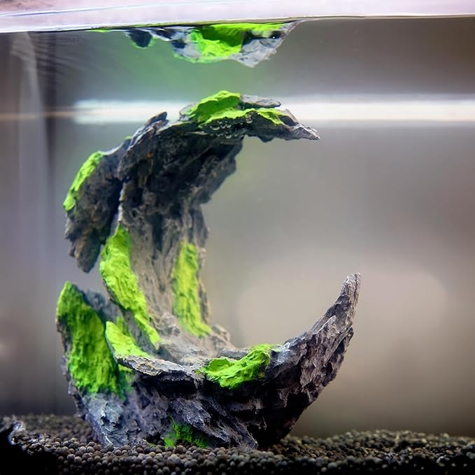Allcolor Aquarium Rock Decor, Moon Valley Aquascape for 10+ Gallon Tanks | A moon-shaped rock arch creates an open centerpiece with room for fish to pass through.