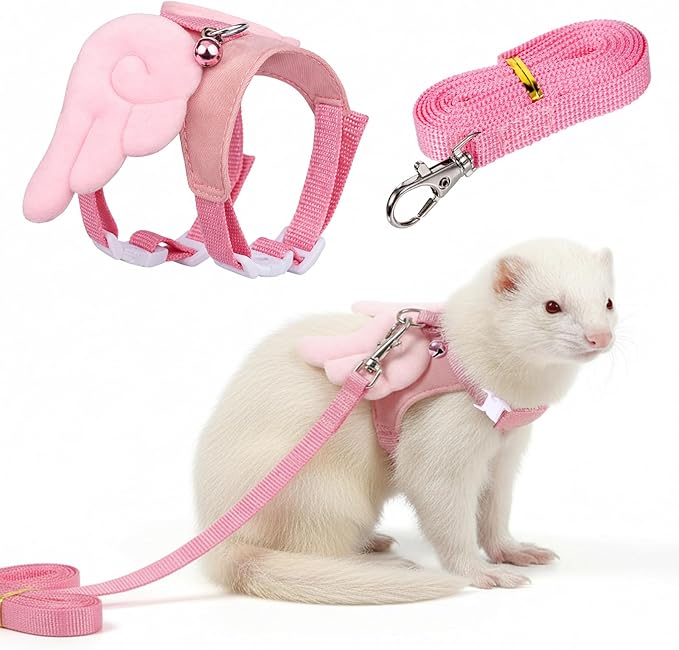 Ferret Harness and Leash Set Small Animals Vest Harness Guinea Pig Clothes with Safe Bell Soft Mesh HarnessLeash Vest for Baby Rabbit Ferret Guinea Pig Teacup Chihuahua Mouse Hamster