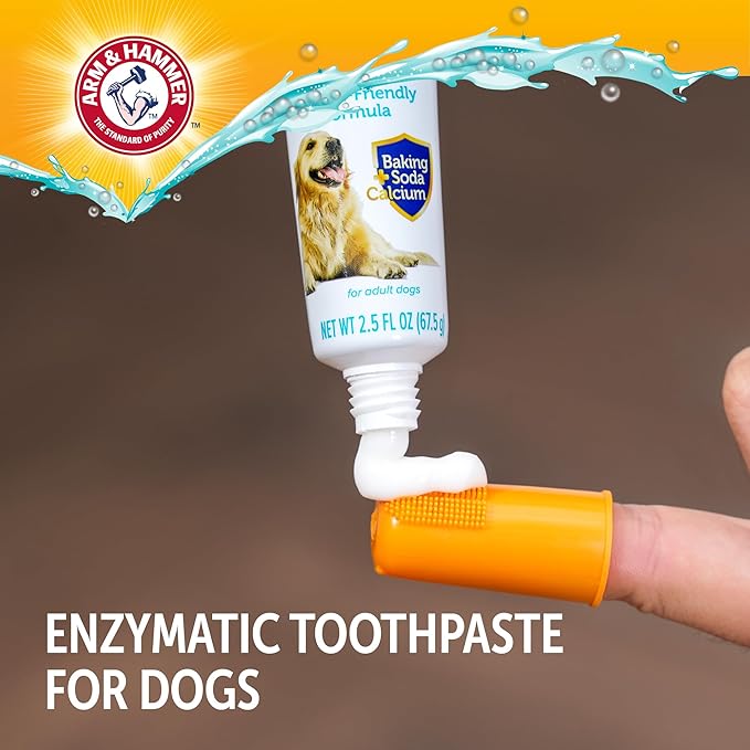 Arm & Hammer Complete Care Dog Dental Kit with Two Flavors: Chicken & Peanut Butter Enzymatic Dog Toothpaste, Toothbrush, & Finger Brush, Baking Soda + Calcium, 2.5oz Each
