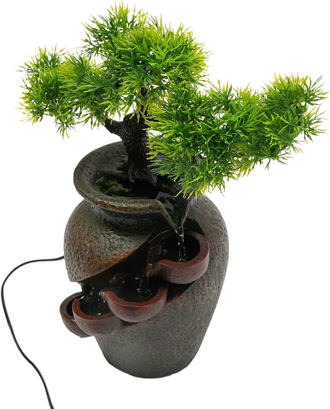 Indoor Fountain Rockery Tabletop Fountain with an Tree Elaxation Water Feature Meditation Desktop Fountains for Home Office Decor or Giving 6.4' x 6.7'' x 8.7''
