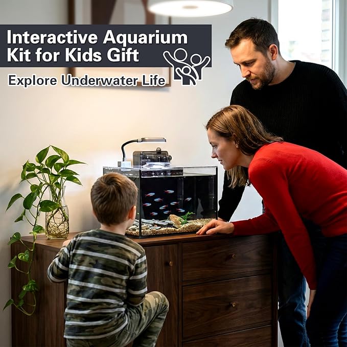 2.5 Gallon Small Aquarium Set Glass Fish Tank,Desktop Small Aquarium Kit for Beginners and Children to Keep Betta Fish, Goldfish, Shrimp, and Aquatic Plants (Black, 2.5 Gallon (Complete Kit) ﻿)
