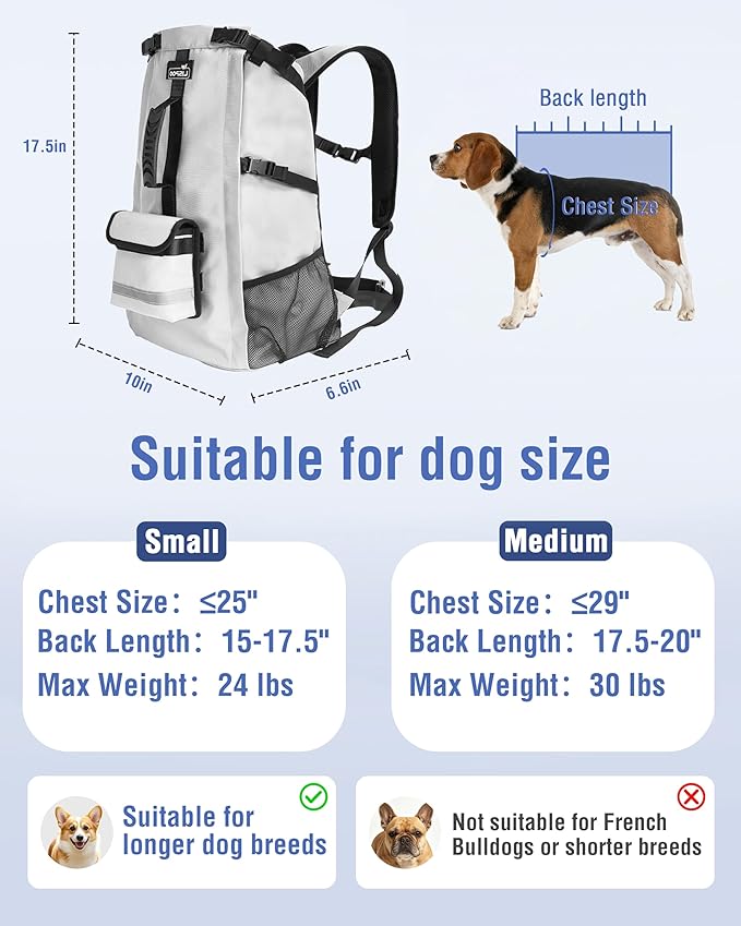 Dog Backpack for Small & Medium Dogs – 4-Layer Safety Pet Carrier with Thick Shoulder Straps, Detachable Waist Bag, Breathable Mesh & Storage Pockets for Travel & Hiking