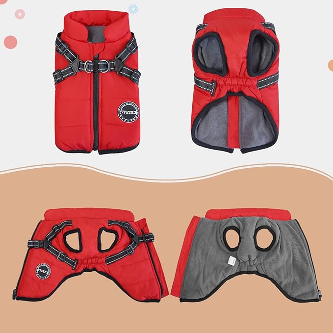 Dog Winter Coat,Warm Jacket Paded Fleece Dog Vest with Built in Harness,Windproof Reflective Cozy Adjustable Snow Pet Coat Clothes with Zipper for Small Medium Dogs