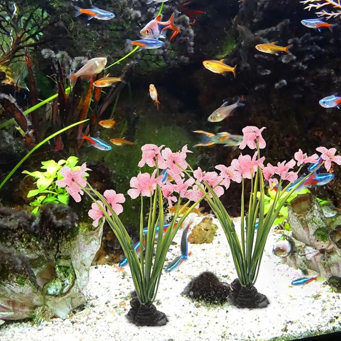 Garneck 2pcs Fake Fish Tank Decorations Aquarium Plants: Pink Artificial Plastic Aquarium Plant Ornaments for Desktop Betta Freshwater Fish Tank Accessories Decor