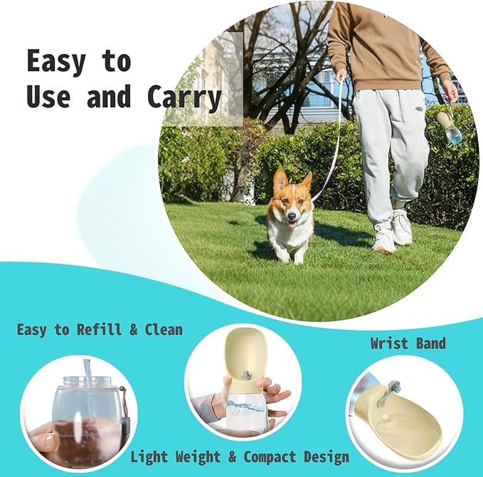 Portable Dog Water Bottle, 12 oz, Leak-Proof Travel Pet Dispenser, Teal,Puppy Water Dispenser with Drinking Feeder for Travel