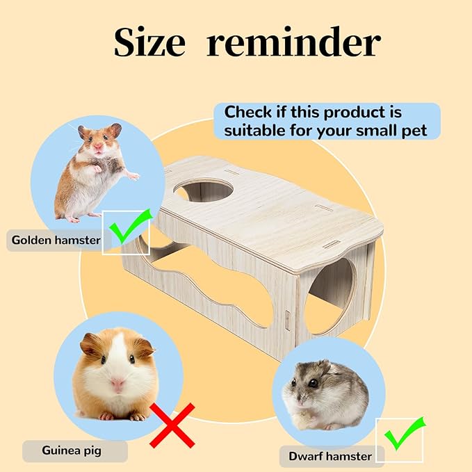 2 PCS Wooden Hamster Hideout Multi-Chamber Tunnel Set Hamster House Hiding Maze Platform Stuff Exploring Toy Cage Accessories for Gerbil Rat Mice