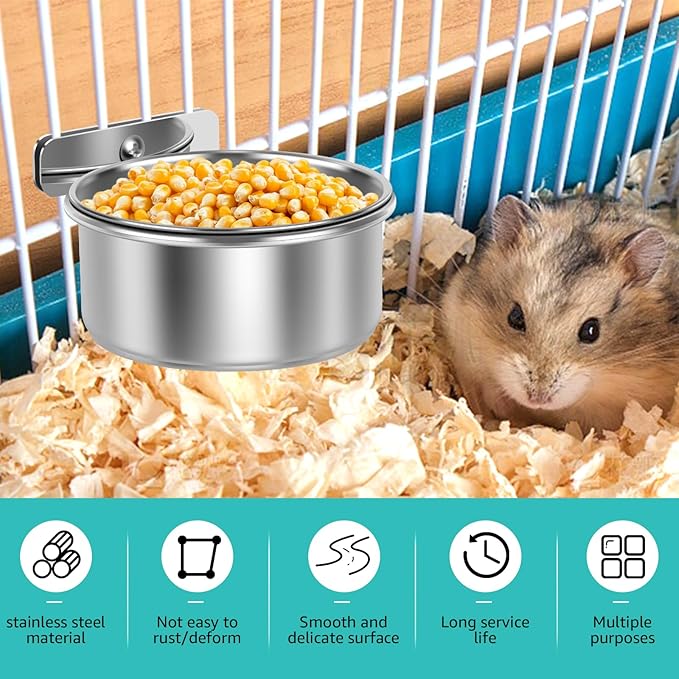 8 PCS Stainless Steel Bird Feeding Bowls, Bird Water Bowls with Clamp Holder, Parrot Food Dish Cups,Parrot Cage Coop Feeders for Cockatiels,Conure,Budgies,Finches,Parakeet and Similar Birds