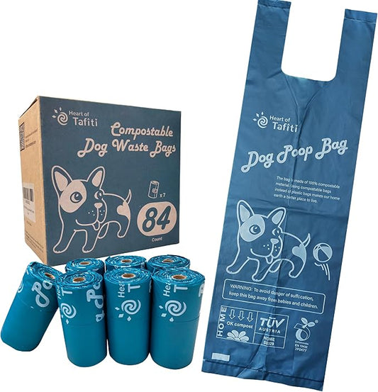 Home Compostable Dog Poop Bags with Handles, Extra Thick Leak-Proof Dog Waste Bags, Unscented & Eco-Friendly, 9 x 13 inch (16 inch w/Handles), 84 Count