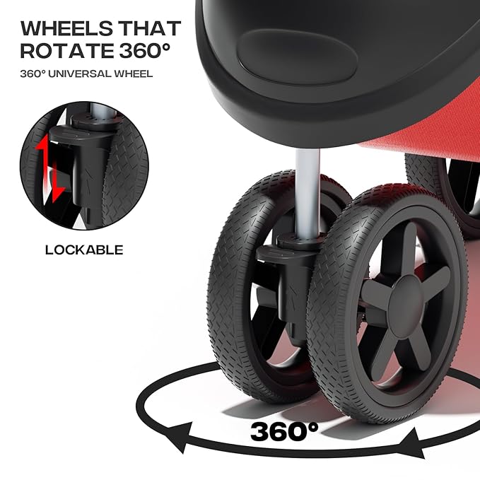 Pet Stroller for Small Dogs 10 lbs, Dog Stroller for Medium Dogs 30 lbs, Cat Strollers for 2 Cats, 3 Wheels Foldable Jogger Puppy Stroller with Storage Basket and Cup Holder, Red