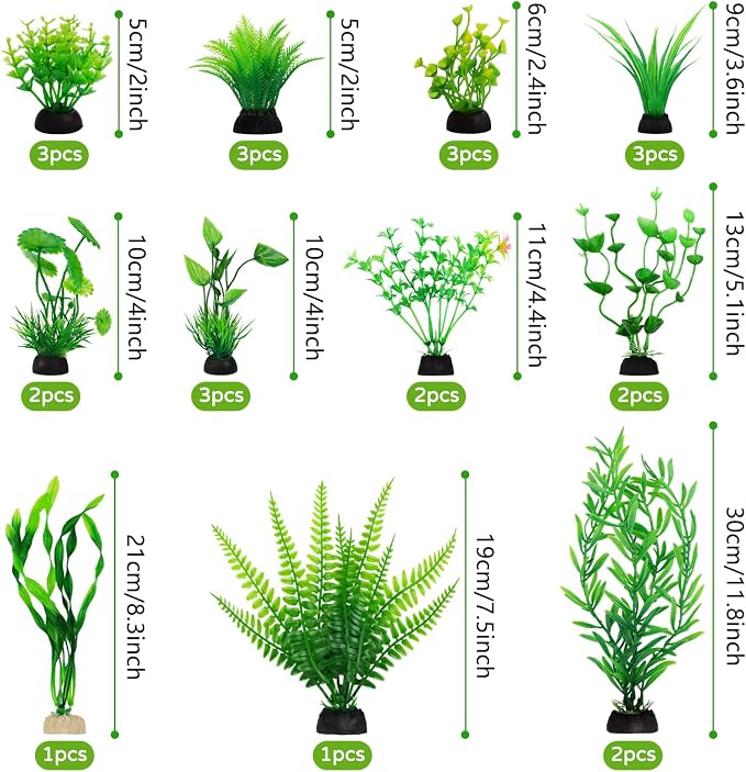 QUOZUO Fish Tank Accessories Aquarium Decorations Green Plants, 25pcs Green Fish Tank Decorations Plant, Aquarium Decor Plastic Plants