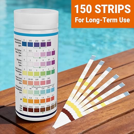 2026 Salt Water 8-in-1 Pool Test Strips Kit | 150 Strips Pool Salt Test Strips | Salt Water Pool Testing Kit for Pools, Hot Tubs & Spas Quick Accurate Tests Salt, Chlorine, pH, Cyanuric Acid