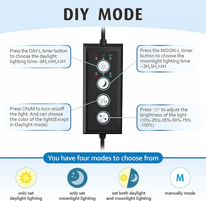 hygger Clip On Full Spectrum Aquarium LED Light, 18W Day-Night Dual Timer Sunrise-Day-Sunset-Moon Fish Tank Light, Adjustable Timer Brightness with 9 Colors for Planted Tank