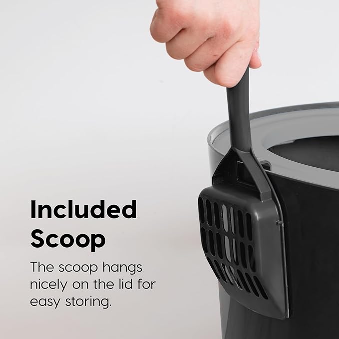 IRIS USA Cat Litter Box Large Top Entry with Lid Enclosed Covered Hooded Design Litter Catching Scatter Shield Pan Dog Proof Pet Proof Scoop Included Odor Control for Indoor Cats Kittens, Black/Gray