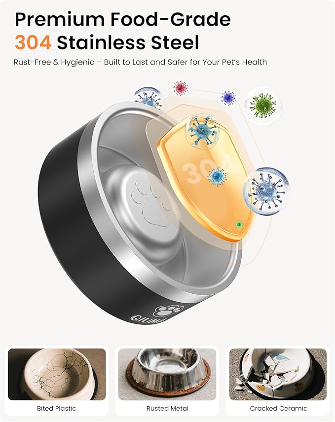 Qiuma Slow Feeder Dog Bowls Stainless Steel, Food-Grade 304 Dog Slow Feeder Bowl 3.5 Cups Capacity, Heavy Duty Double-Layer with Non-Slip Base, Pet Puzzle Bowl for Medium & Large Dogs (Black)