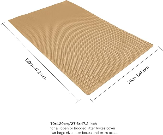 47.2''x27.6''Inch, Cat Litter Trapping Mat, Double Layer Waterproof Proof Litter Box mat, Non-Slip Design, Reduces Litter Scatter, Easy to Clean, Beige Cat Litter Mat