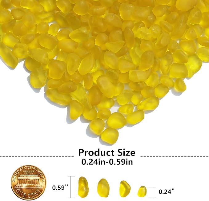 QYGL Sea Glass Stones - 0.9LB Yellow Frosted Glass Pebbles Gemstones | Perfect for Aquarium Rocks, Fish Tank Gravel, Vase Fillers, DIY Crafts, and Home Decor