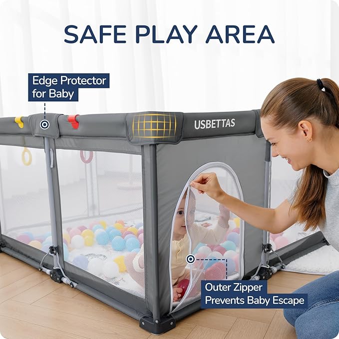 Foldable Baby Playpen, 1-Minute Setup, Lightweight Portable Playpen with Carry Bag, 50"x50" Indoor Outdoor Safty Play Yard for Babies & Toddlers, Dark Gray