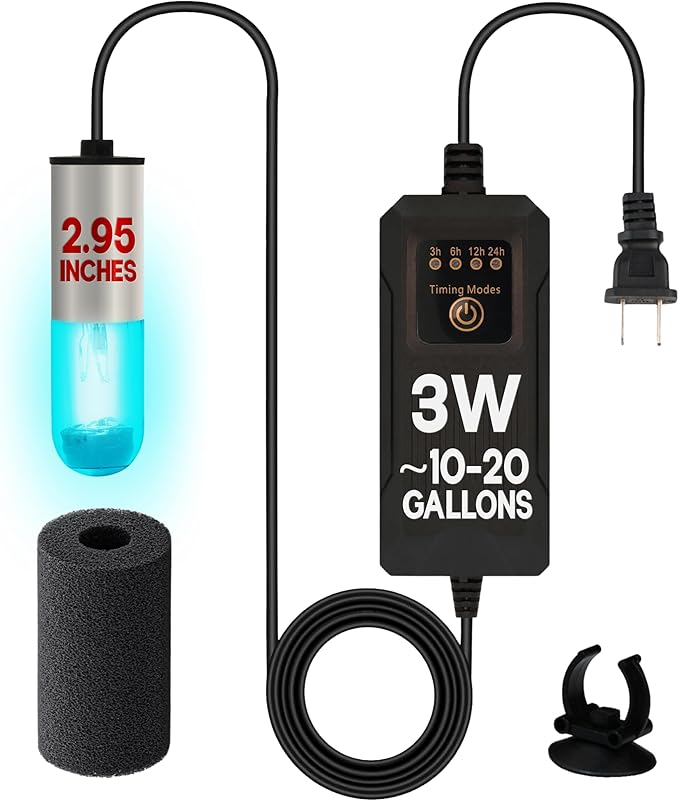 3W Mini UV Light for Aquariums with 4 Timer Modes | UV-C Clean Light for Use in Sump Areas, Filters, Top Filter Boxes & Small Ponds – Keeps Fish Tanks Clear & Healthy