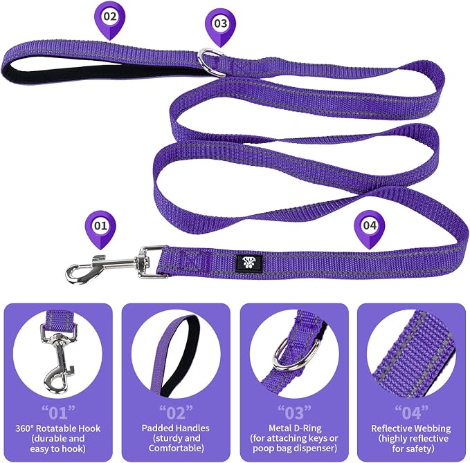 NESTROAD Dog Collar and Leash Set,Reflective Dog Collars with Quick Release Buckle,Adjustable Nylon Pet Collar for Small Medium Large Dogs(Small,Purple)