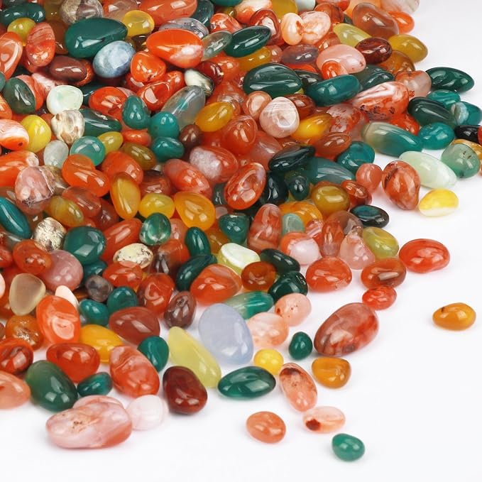 gemshan 2lb Agate Chips Natural Crushed Tumbled Stone Bulk 7mm-9mm Healing Stone for Aquarium Vase Plant Decoration Jewelry DIY (Colorful agate)