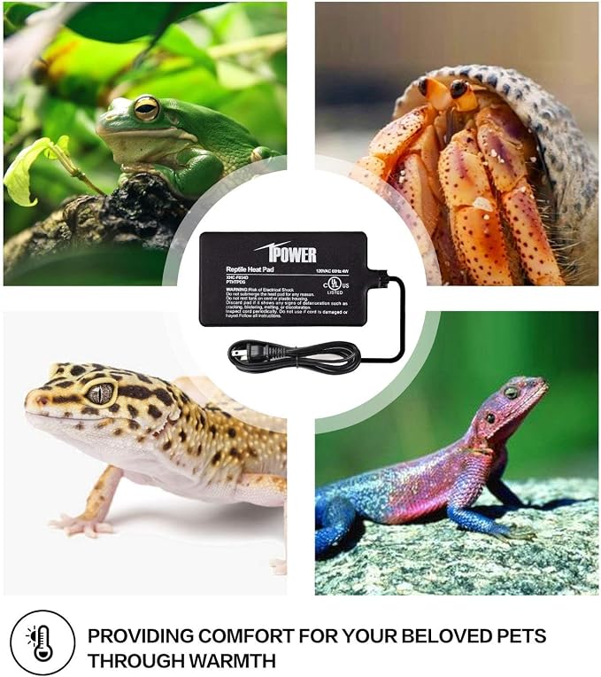 iPower 4x7 Inch Reptile Heat Pad Under Tank Heater, Energy-Efficient & Waterproof Design Terrarium Warmer Mat for Turtles, Lizards, Snakes, 2 Pack
