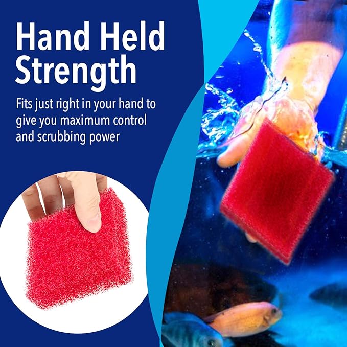 Evergreen Pet Supplies Aquarium Glass Cleaner Sponge - Non-Scratch Aquarium Glass Scrubber - Durable Tank Sponge Cleaner - Ergonomic Fish Tank Pad - Pack of 4, Red, 3.25 in x 3.25 in x 1 in
